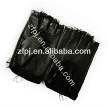 Lace design summer black leather girls fingerless gloves